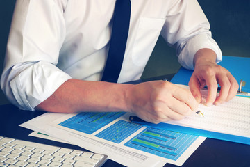 Poster - Finance manager are checking financial job results.