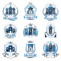 Canvas Print - ancient castles emblems set. heraldic coat of arms decorative logos isolated vector illustrations co