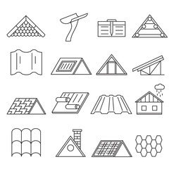 Poster - concept house roof construction thin line icon set. vector