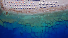 August 2017: Aerial Drone Photo Of Rodos Town Peninsula With Famous Resorts And Turquoise Clear Waters, Rhodes Island, Aegean, Dodecanese, Greece