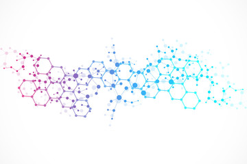 Wall Mural - Structure molecule and communication. Dna, atom, neurons. Scientific concept for your design. Connected lines with dots. Medical, technology, chemistry, science background. Vector illustration.