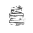 Vector Hand drawn illustration in sketch style. Library, Pile of books