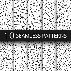 Poster - funky memphis seamless vector patterns. 80s and 90s school fashion black and white texture backgroun