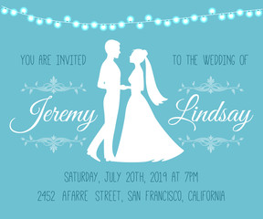 Wall Mural - Wedding Invitation with silhouettes of the bride and groom