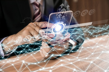 Poster - futuristic device. wireless communication network concept.