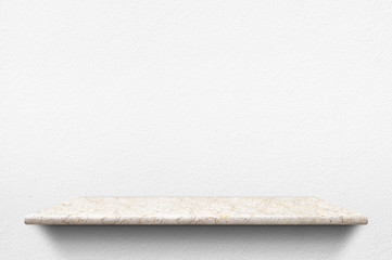 Leinwandbilder - Empty white marble stone shelf at white concrete wall background,Mock up for display or montage of product or design.