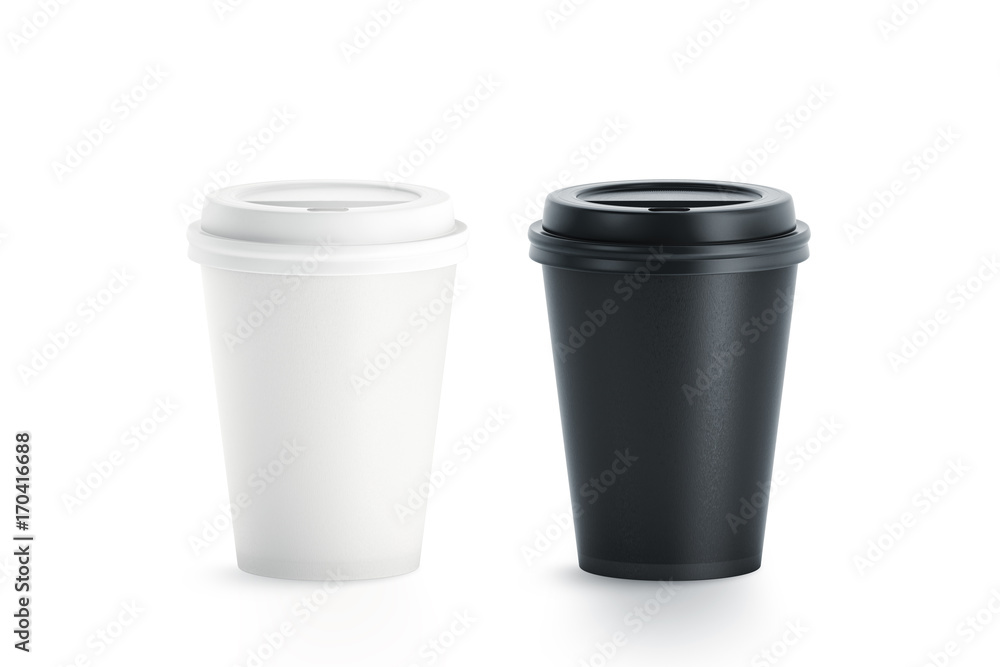 Download Blank Black And White Disposable Paper Cup With Plastic Lid Mock Up Isolated, 3d Rendering Empty ...