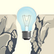 Light bulb filling rocky abyss isolated illustration on white
