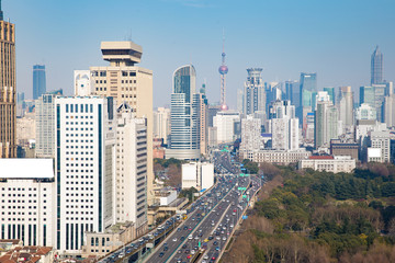 Wall Mural - elevated road junction panorama in shanghai at dusk,China