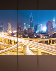 Wall Mural - elevated road junction panorama in shanghai at dusk,China