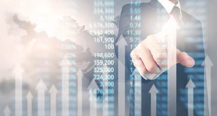 Analysing illustrated chart stock market financial data on  screen