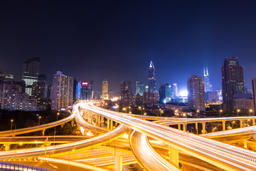 Wall Mural - aerial view the overpass at night, shanghai china.