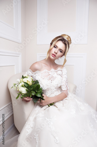 Young Beautiful Bride Wedding Hairstyle Blond Hair