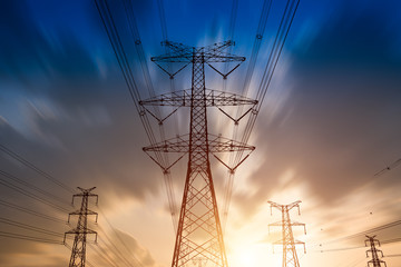 Poster - high voltage post.High-voltage tower sky background.