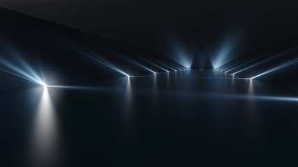 futuristic dark podium with light and reflection background