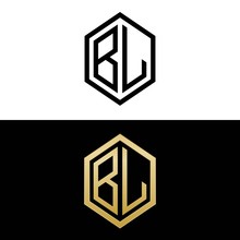 Initial Letters Logo Bl Black And Gold Monogram Hexagon Shape Vector