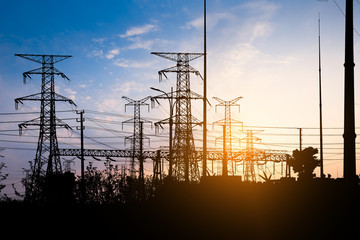 Poster - Wire electrical energy at sunset