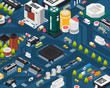 © Macrovector - Colored semiconductor electronic components isometric city concept with different elements combined in city vector illustration