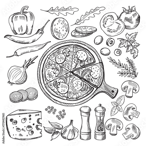Fotomural Illustrations of classical italian cuisine