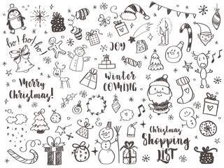 big set of christmas design element in doodle style