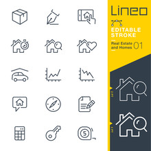 Lineo Editable Stroke - Real Estate And Homes Line Icons.
Vector Icons - Adjust Stroke Weight - Expand To Any Size - Change To Any Colour