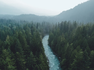 Foggy blue river from above