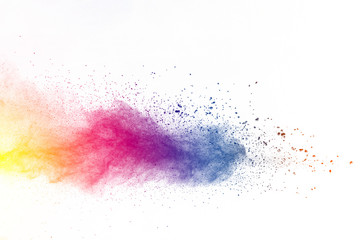 Wall Mural - Explosion of color powder on white background