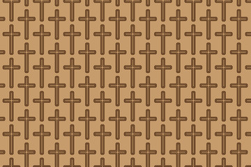 Brown christian cross on brown background - vector pattern, Religious cross - pattern