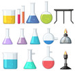 Different types of beakers and burners