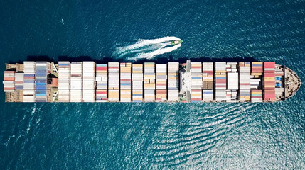 Wall Mural - Ultra large container vessel (ULCV) at sea - Aerial footage 