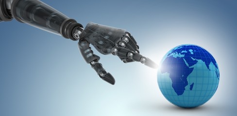 Poster - Composite image of cropped image of black hand of robot pointing