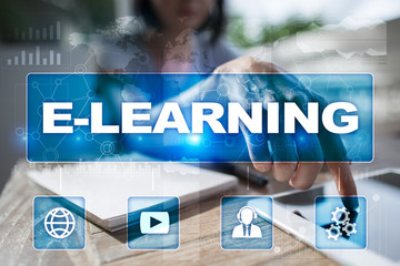 E-Learning on the virtual screen. Internet education concept.