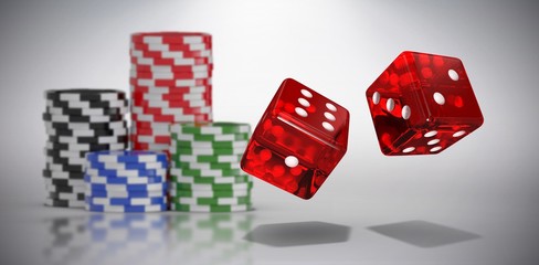 Poster - composite image of computer generated 3d image of red dice