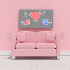 Canvas Print - Composite image of pink couch against blank picture frame 