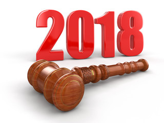 Poster - 3d wooden mallet and 2018. Image with clipping path