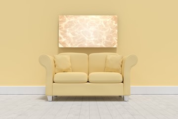 Wall Mural - Composite image of 3d illustration of yellow sofa with cushions