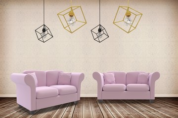 Poster - Composite image of 3d image of yellow pendant light against
