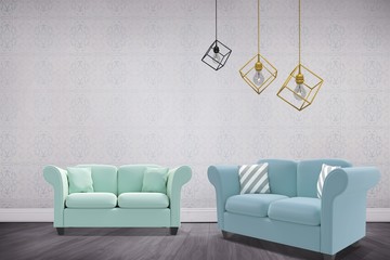 Poster - Composite image of 3d image of yellow pendant light over white