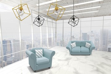 Poster - Composite image of 3d image of yellow pendant light against