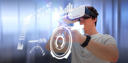 Poster - Composite image of serious young man using virtual reality