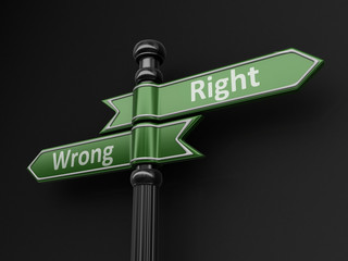 Poster - Wrong and wright pointers on signpost. Image with clipping path 