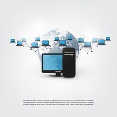 Poster - Networks - Abstract Cloud Computing and Global Network Connections Concept Design with Earth Globe and Server Computer - Illustration in Editable Vector Format