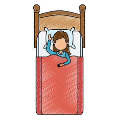 Sticker - woman sleeping on the bed vector illustration design