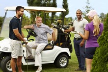 Happy Companionship Around Golf Cart