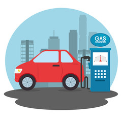 Sticker - gas station cartoon vector illustration graphic design