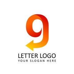 Poster - letter G logo template orange round ribbon with arrow head