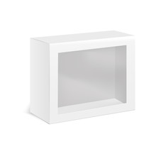 White Product Cardboard Package Box With Window. Vector Illustration