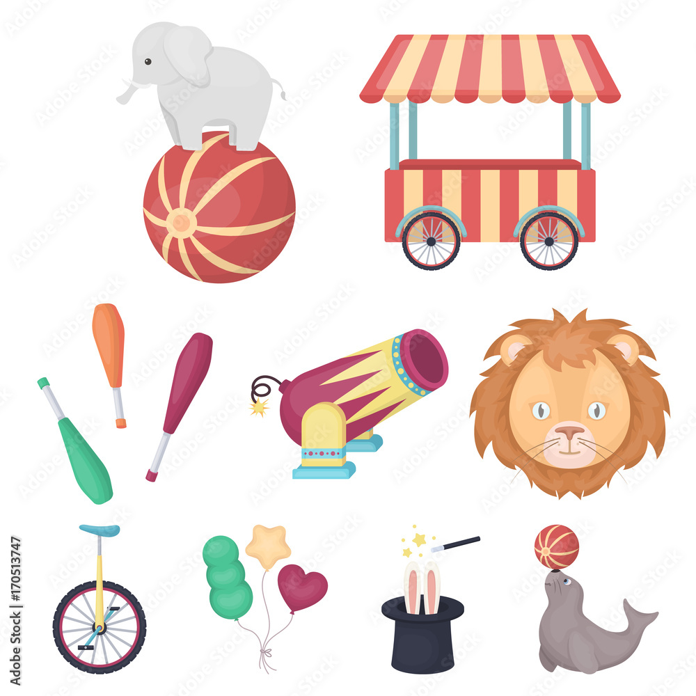 Circus set icons in cartoon style. Big collection of circus vector ...