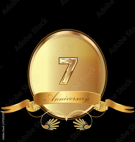 фотография 7th golden anniversary birthday seal icon vector