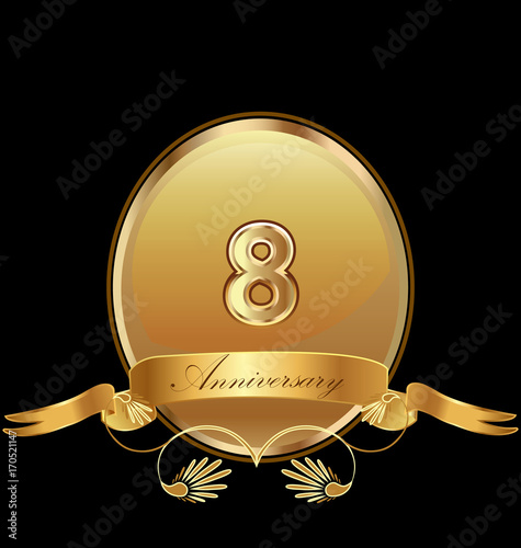 Платно 8th golden anniversary birthday seal icon vector